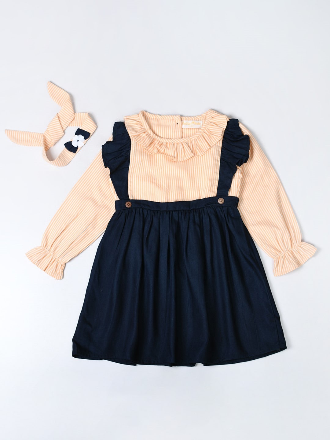 

Bella Moda Girls Striped Round Neck Pure Cotton Fit & Flare Dress, Orange