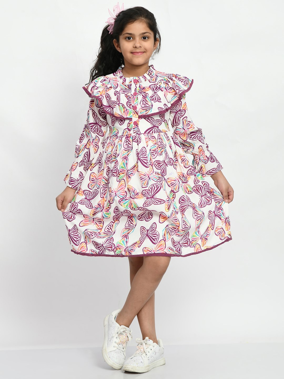 

Bella Moda Conversational Printed Tie-Up Flounce Neck Fit & Flare Dress, White