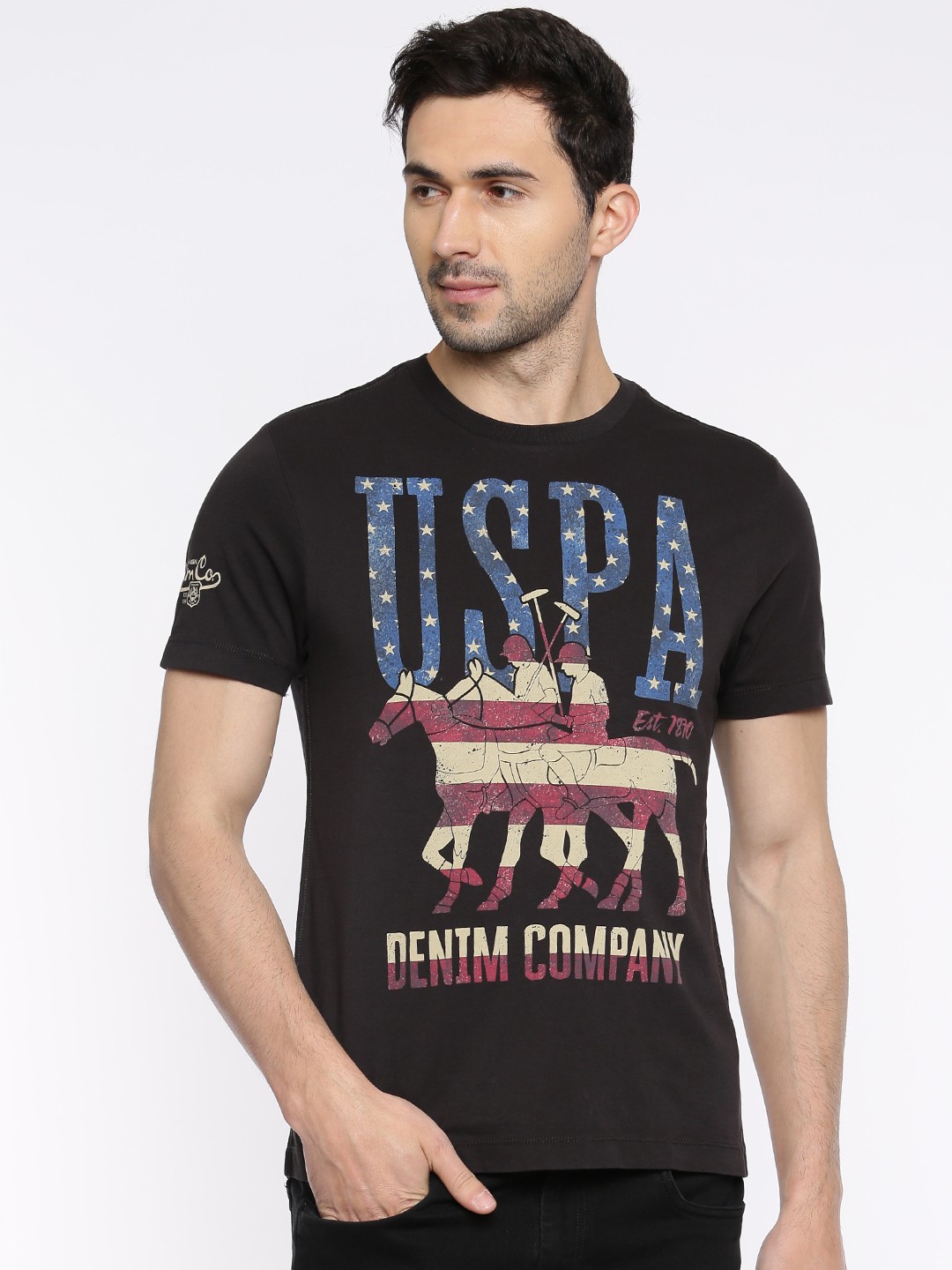 

U.S. Polo Assn. Denim Co. Men Black Printed Round Neck T-shirt