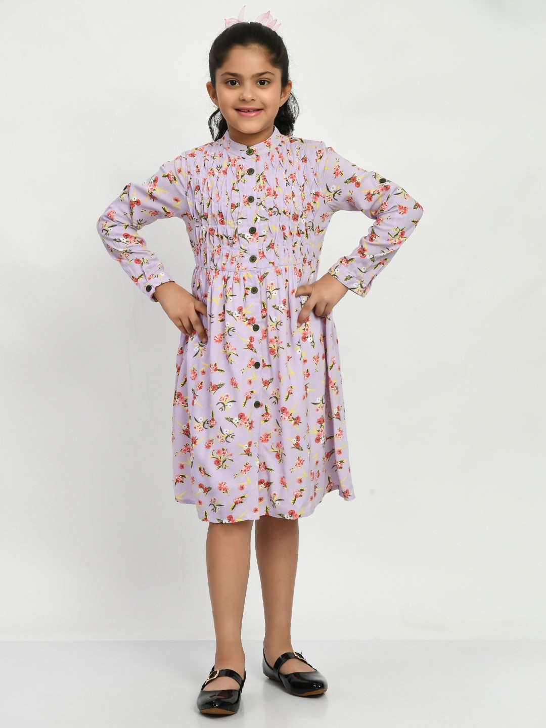 

Bella Moda Girls Floral Printed Pure Cotton Shirt Dress, Lavender