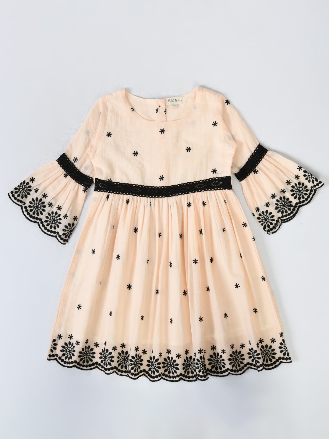 

Bella Moda Girls Floral Printed Bell Sleeve Pure Cotton Fit & Flare Dress, Peach