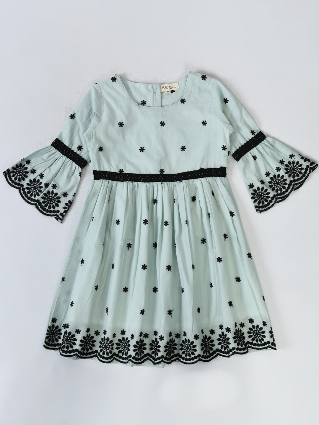 

Bella Moda Girls Embroidered Bell Sleeves Pure Cotton Fit & Flare Dress, Green