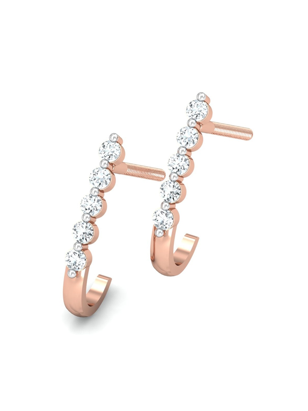 

KUBERBOX 18KT Rose Gold Diamond Aalamb J-shaped Earrings -1.04gm