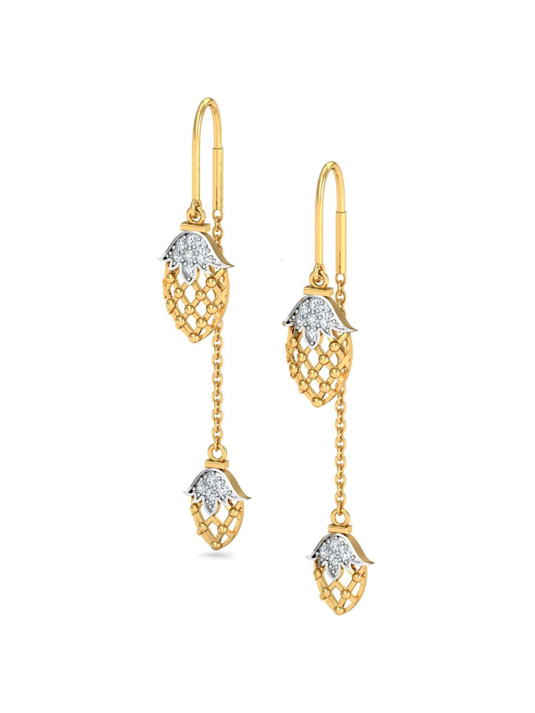 

KUBERBOX Kaaza Sui Dhaga 18KT Gold Diamond-Studded Earrings - 3.57gm