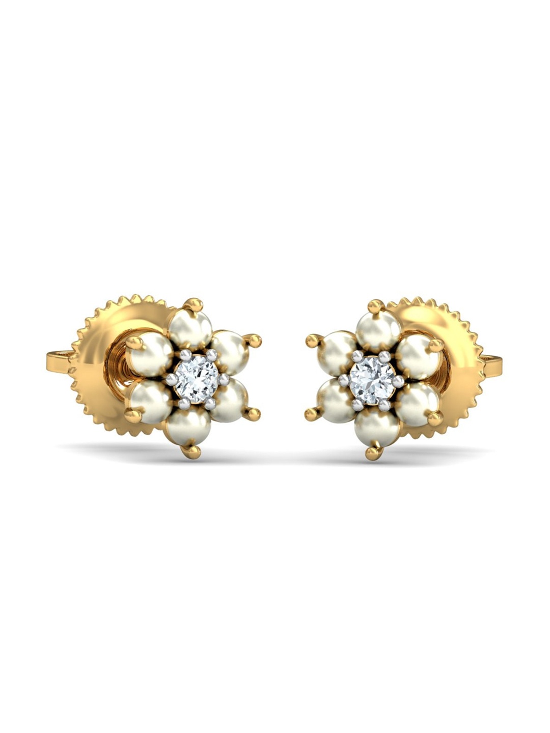 

KUBERBOX Floret 18KT Gold Diamond-Studded & Pearls Earrings -1.28gm