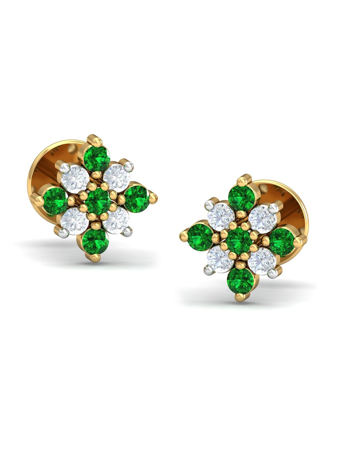 

KUBERBOX 18K Gold Diamond And Emerald Studded Earrings -1.4g