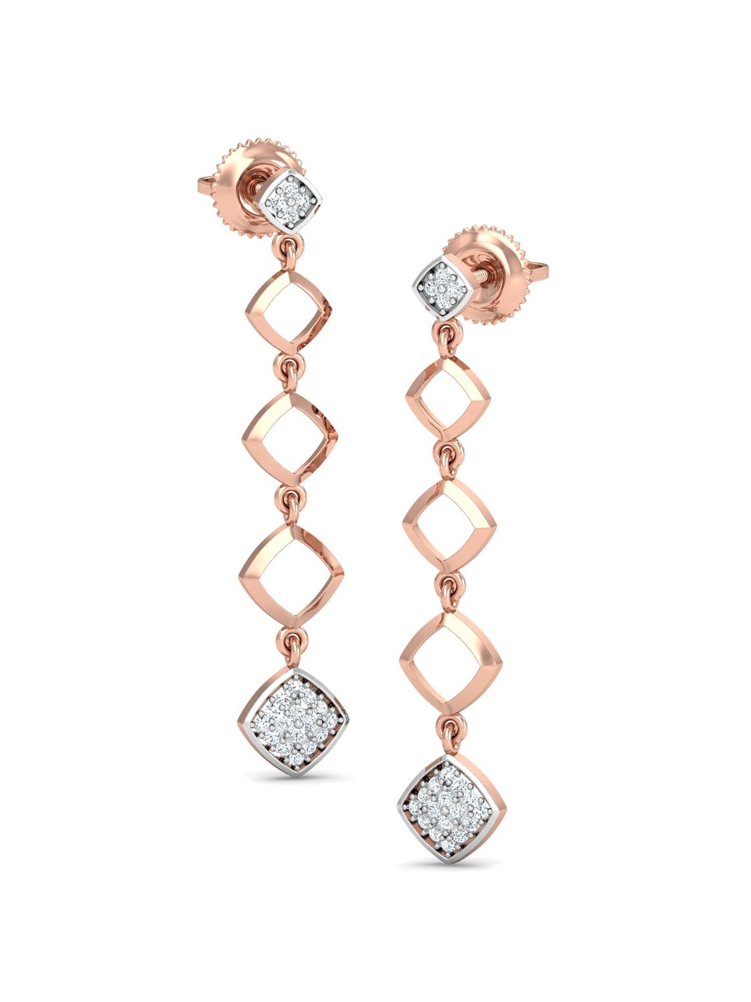 

KUBERBOX Koshta 18KT Rose Gold Diamond-Studded Drop Earrings - 2.2gm