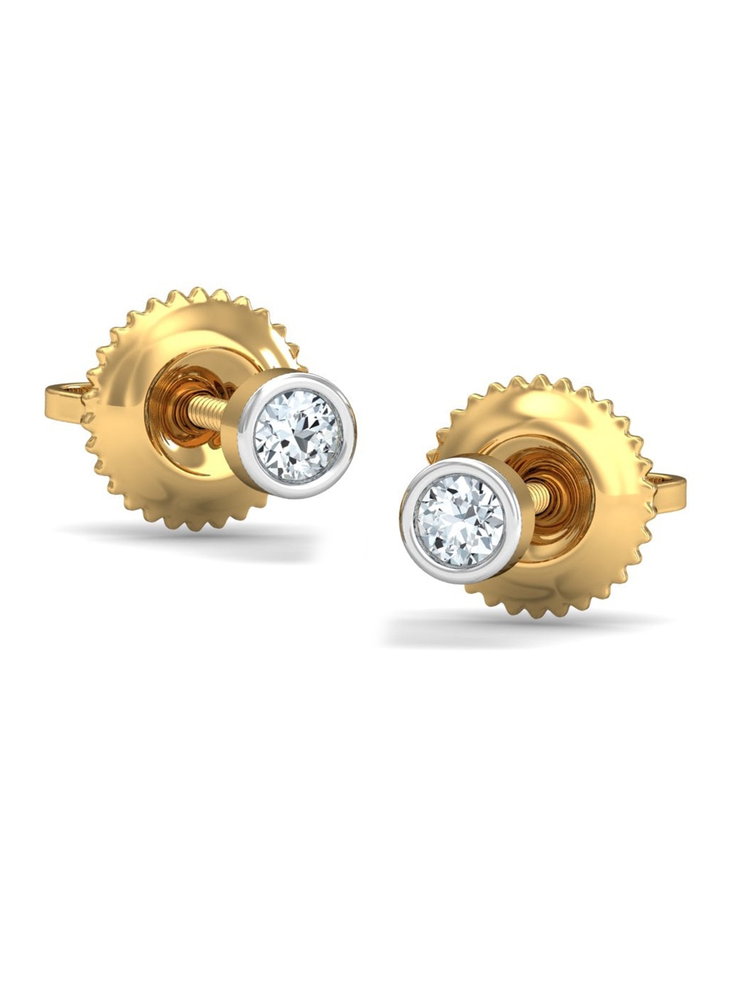 

KUBERBOX 18KT Diamond Studded Bruce 2.5 mm Gold Stud Earrings- 1.45gm