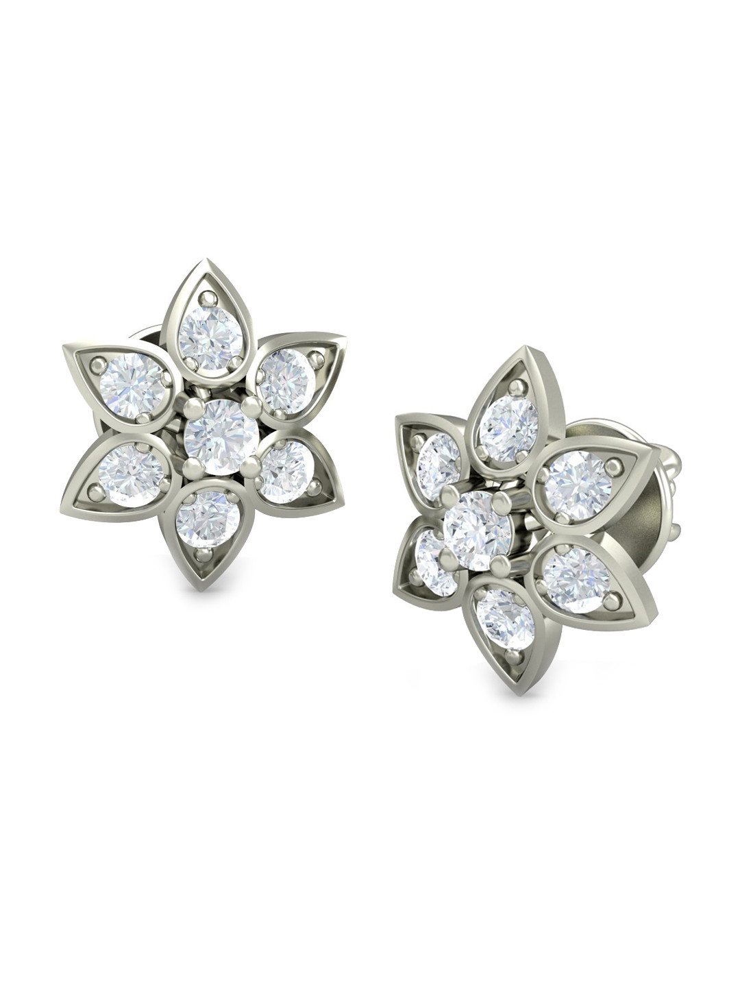 

KUBERBOX Seven-Starred 18KT White Gold Diamond-Studded Earrings-2.88gm, Silver