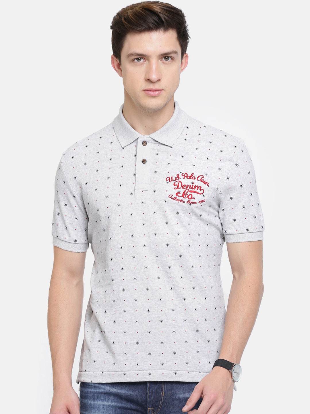 

U.S. Polo Assn. Denim Co. Men Grey Printed Polo Collar T-shirt