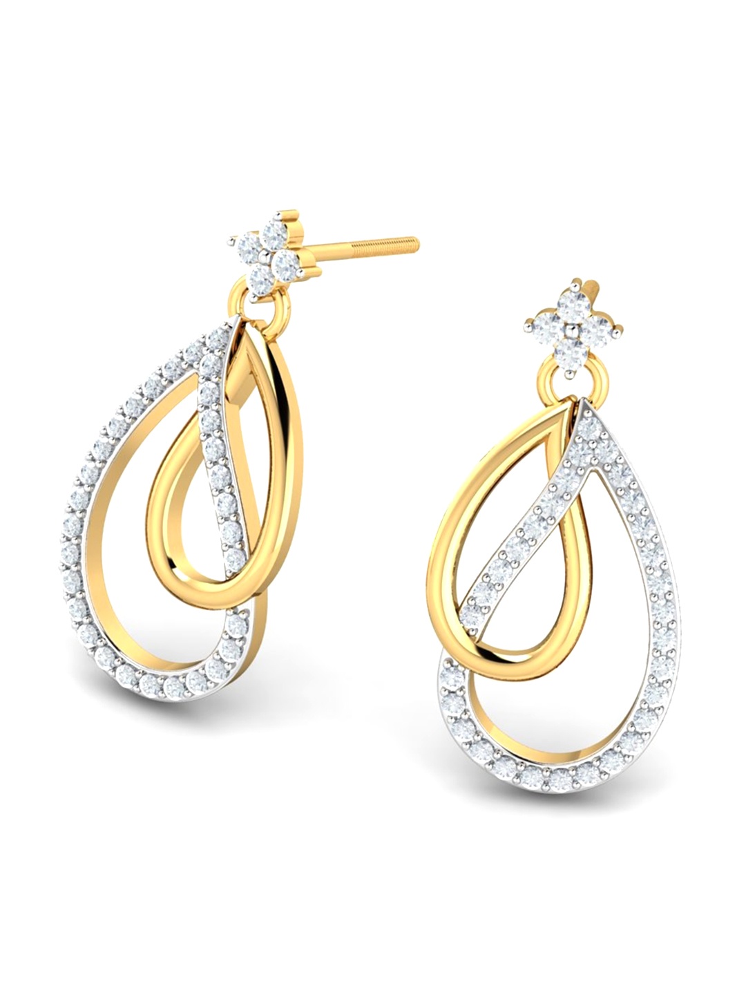 

KUBERBOX Overlap Tirage 18KT Gold Diamond-Studded Drop Earrings-2.81 gm