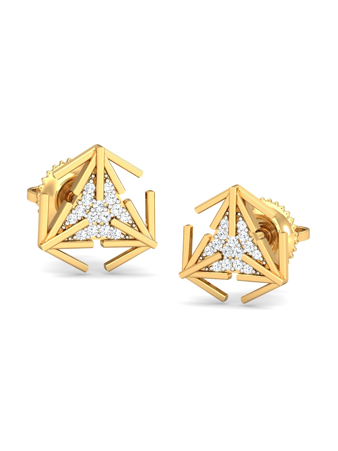 

KUBERBOX Tri Arrow 18KT Gold Diamond-Studded Earrings-1.56 gm