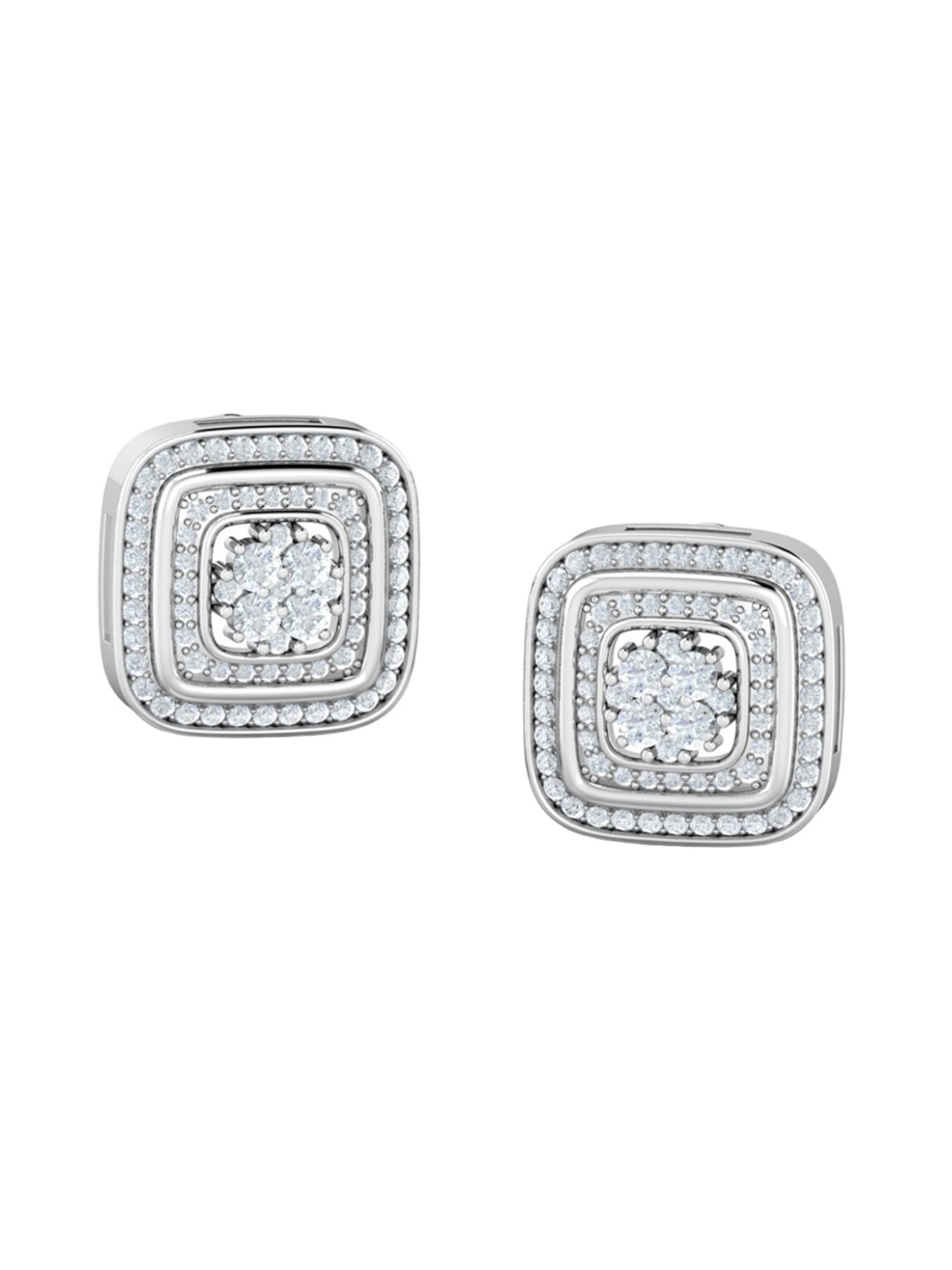 

KUBERBOX 18KT White Gold Diamond Studded Square Stud Earrings - 12.56 gm, Silver