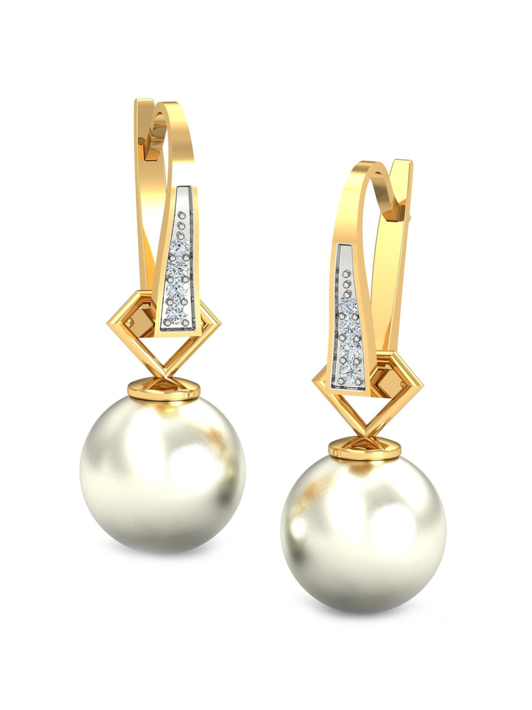 

KUBERBOX Detachable18KT Gold Diamond-Studded Pearl Hoop Earrings-2.7 gm