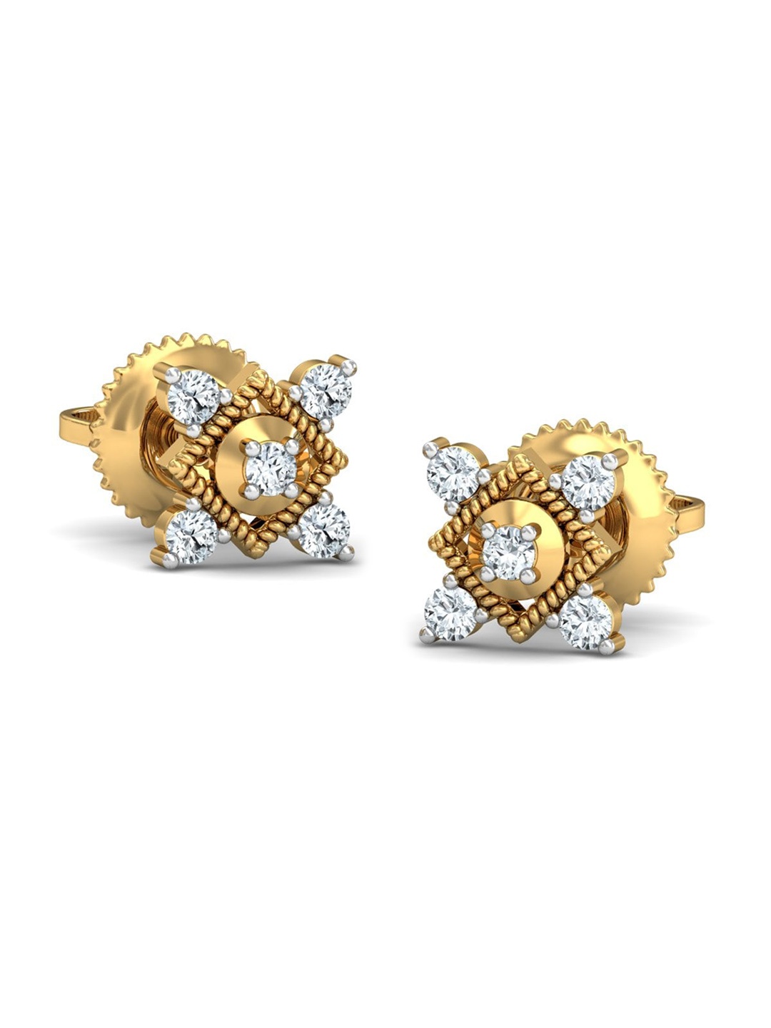 

KUBERBOX 18KT Diamond Studded Gold Stud Earrings- 1.28 gm