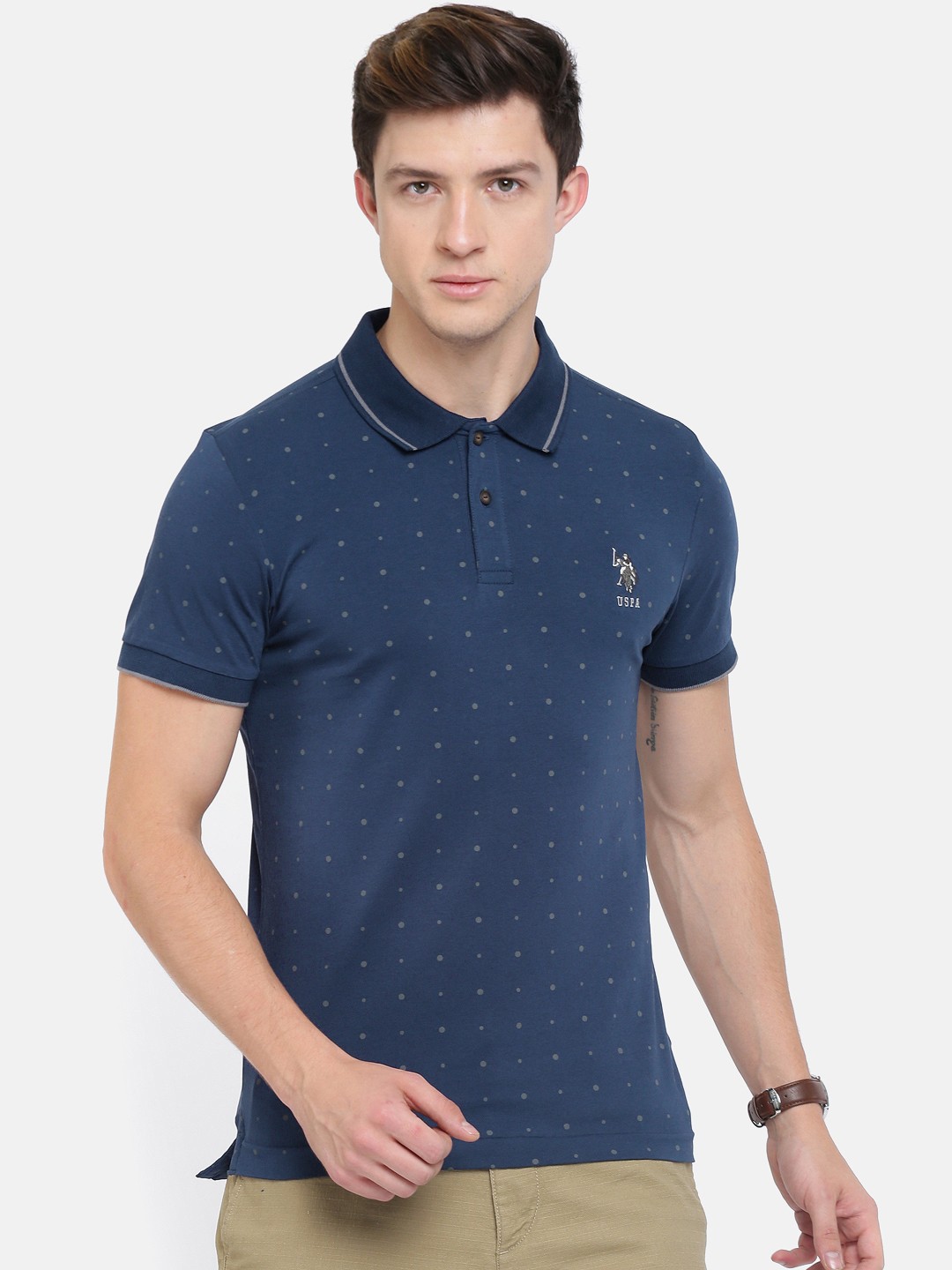 

U.S. Polo Assn. Denim Co. Men Blue Printed Polo Collar T-shirt