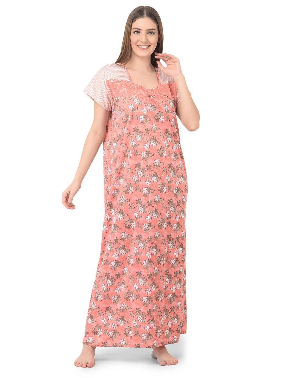 

Noty Floral Printed Maxi Nightdress, Coral