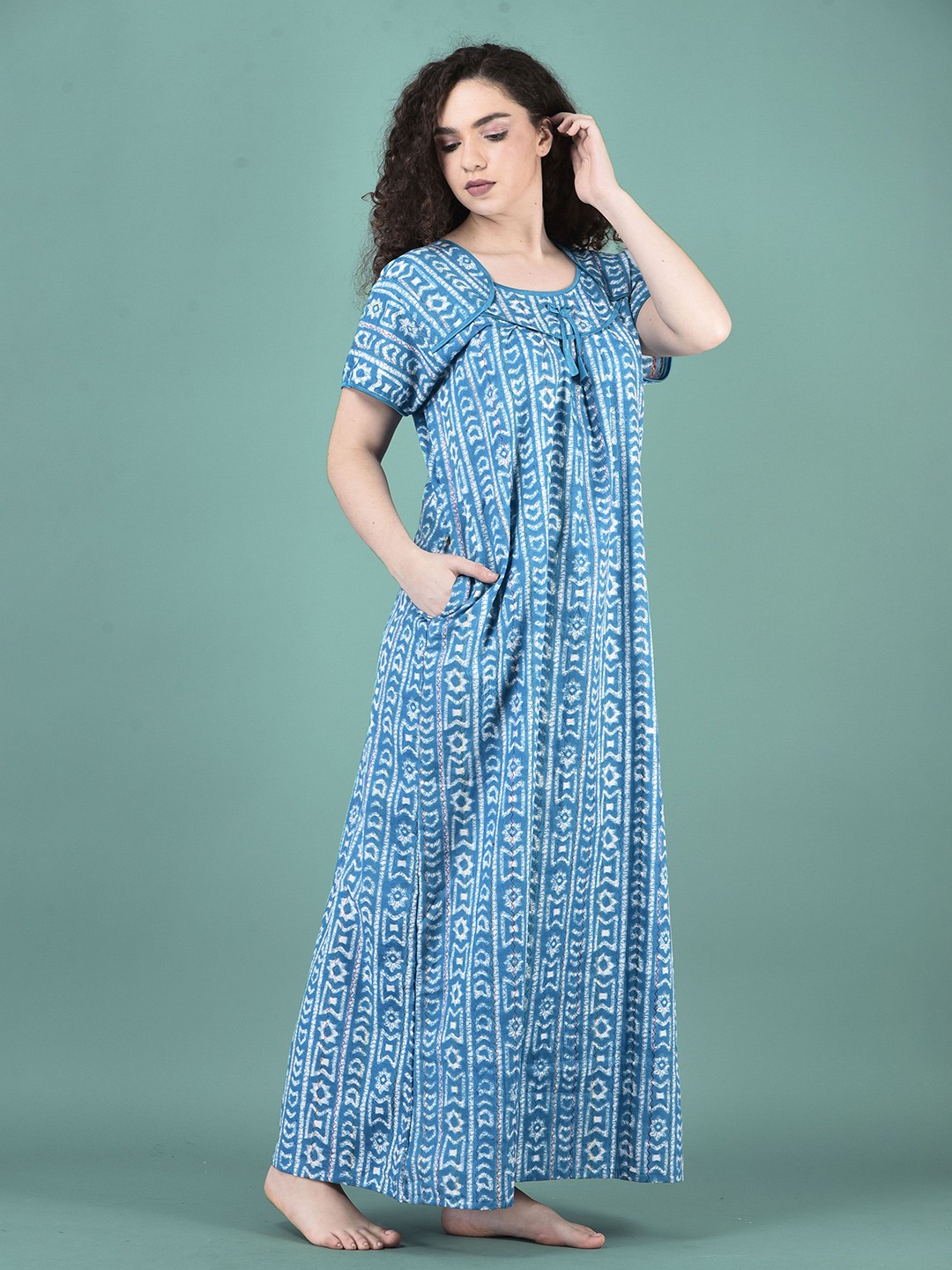 

Noty Blue Printed Maxi Nightdress