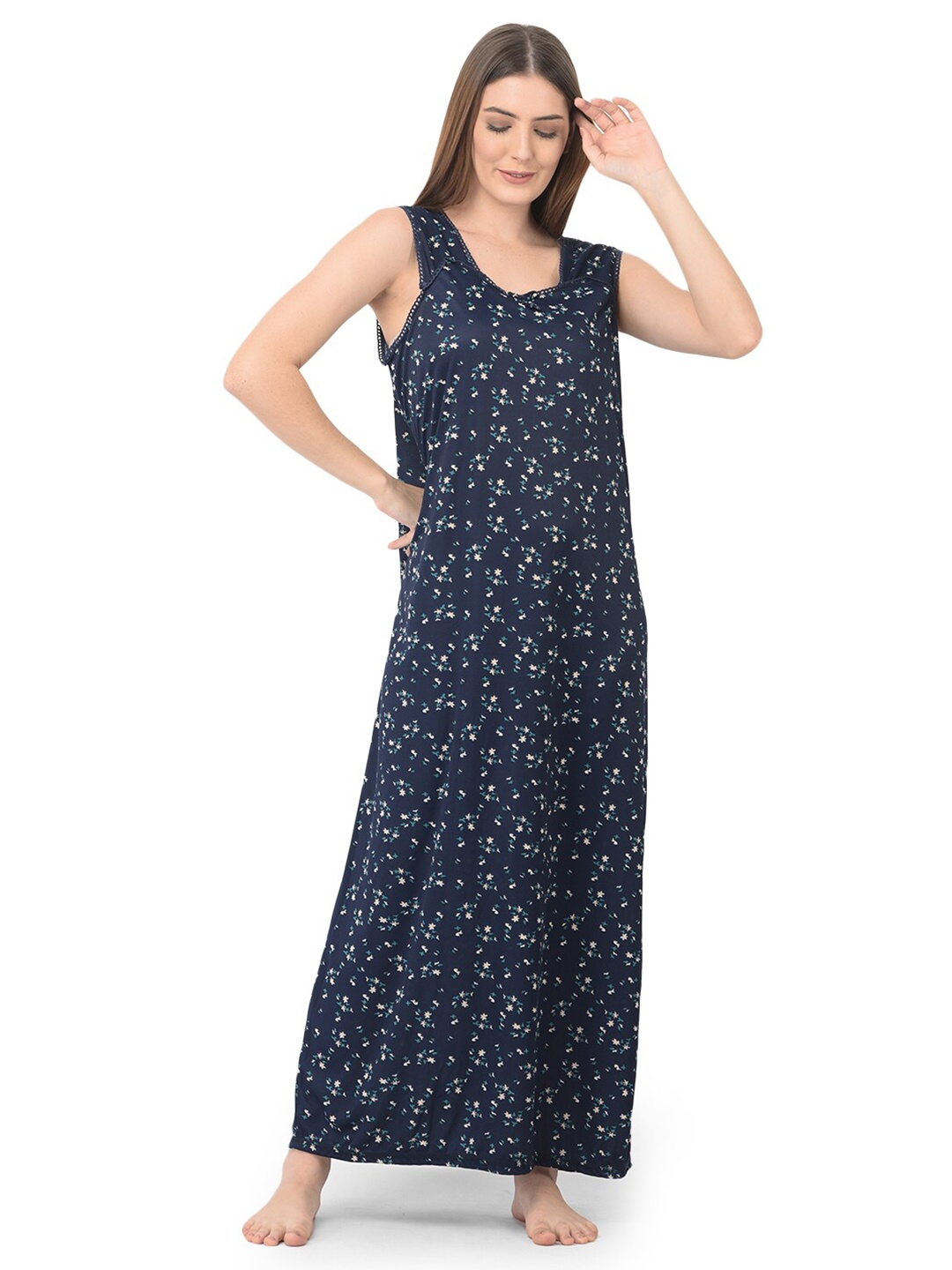 

Noty Floral Printed Sleeveless Maxi Nightdress, Blue