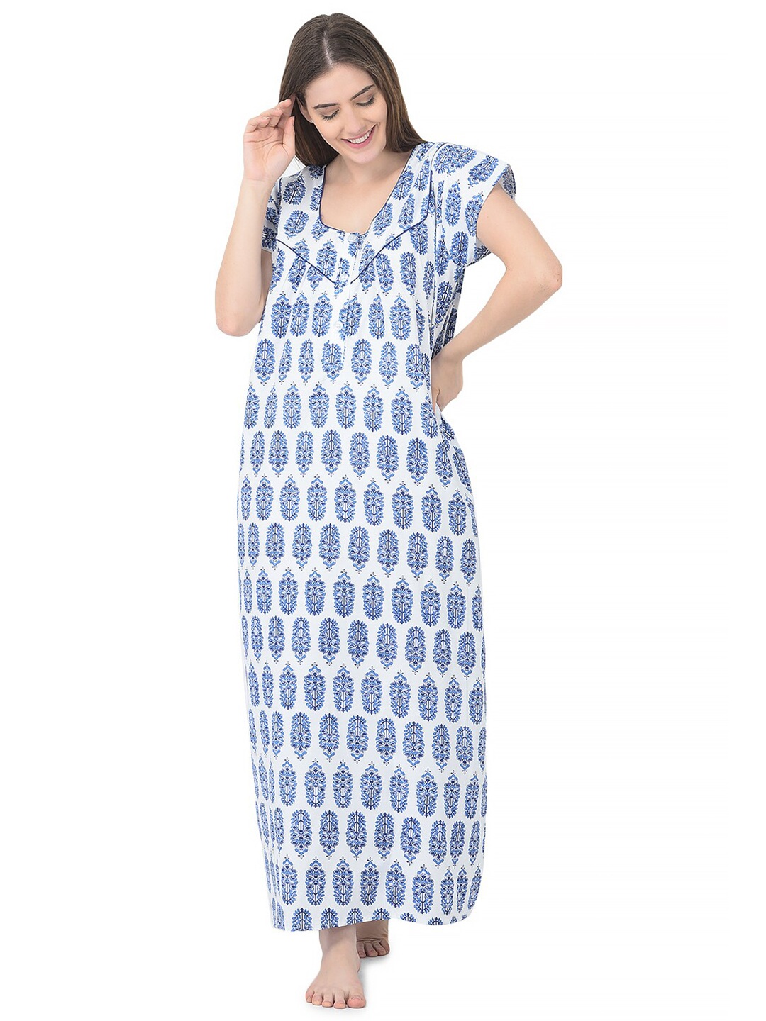 

Noty Ethnic Motifs Printed Maxi Nightdress, Blue