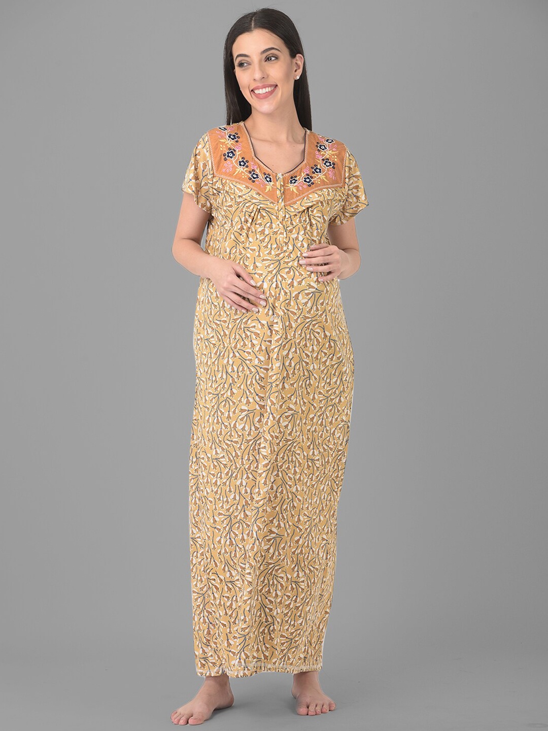 

Noty Floral Printed Maxi Maternity Nightdress, Yellow