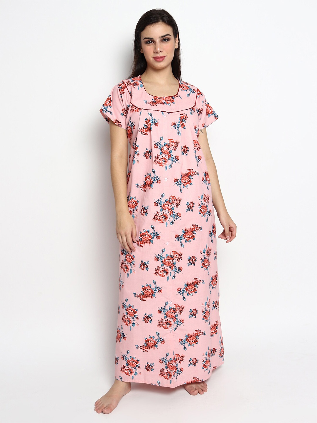 

Noty Pink Floral Printed Maxi Nightdress