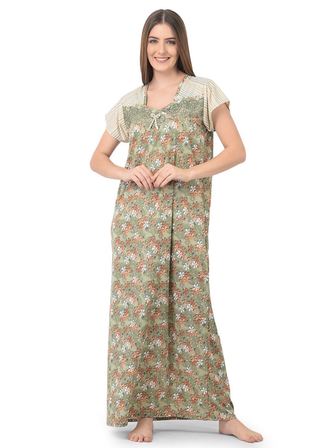 

Noty Floral Printed Maxi Nightdress, Olive