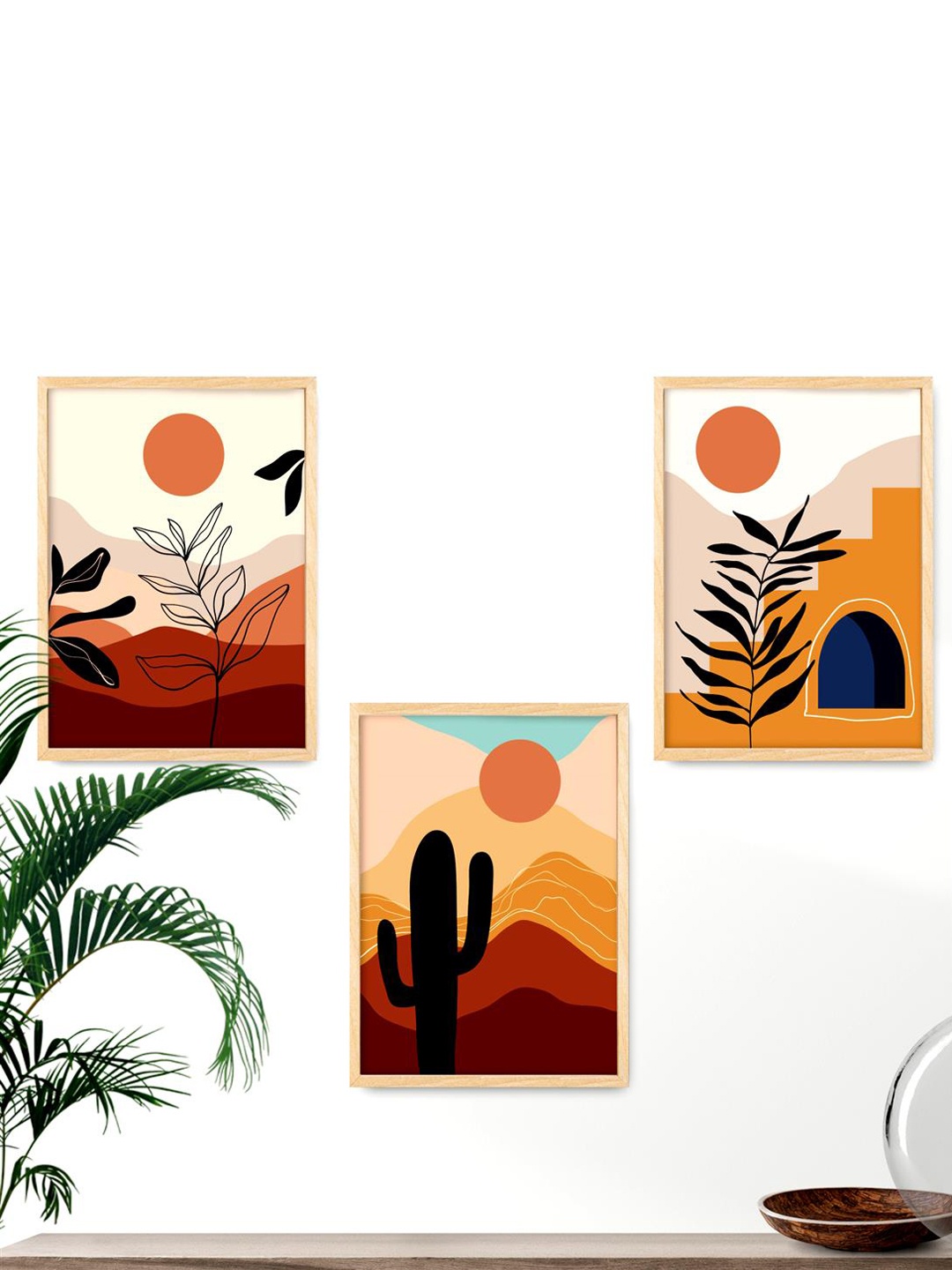 

SAF Pink & Maroon 3 Pieces Modern Printed Framed Wall Art