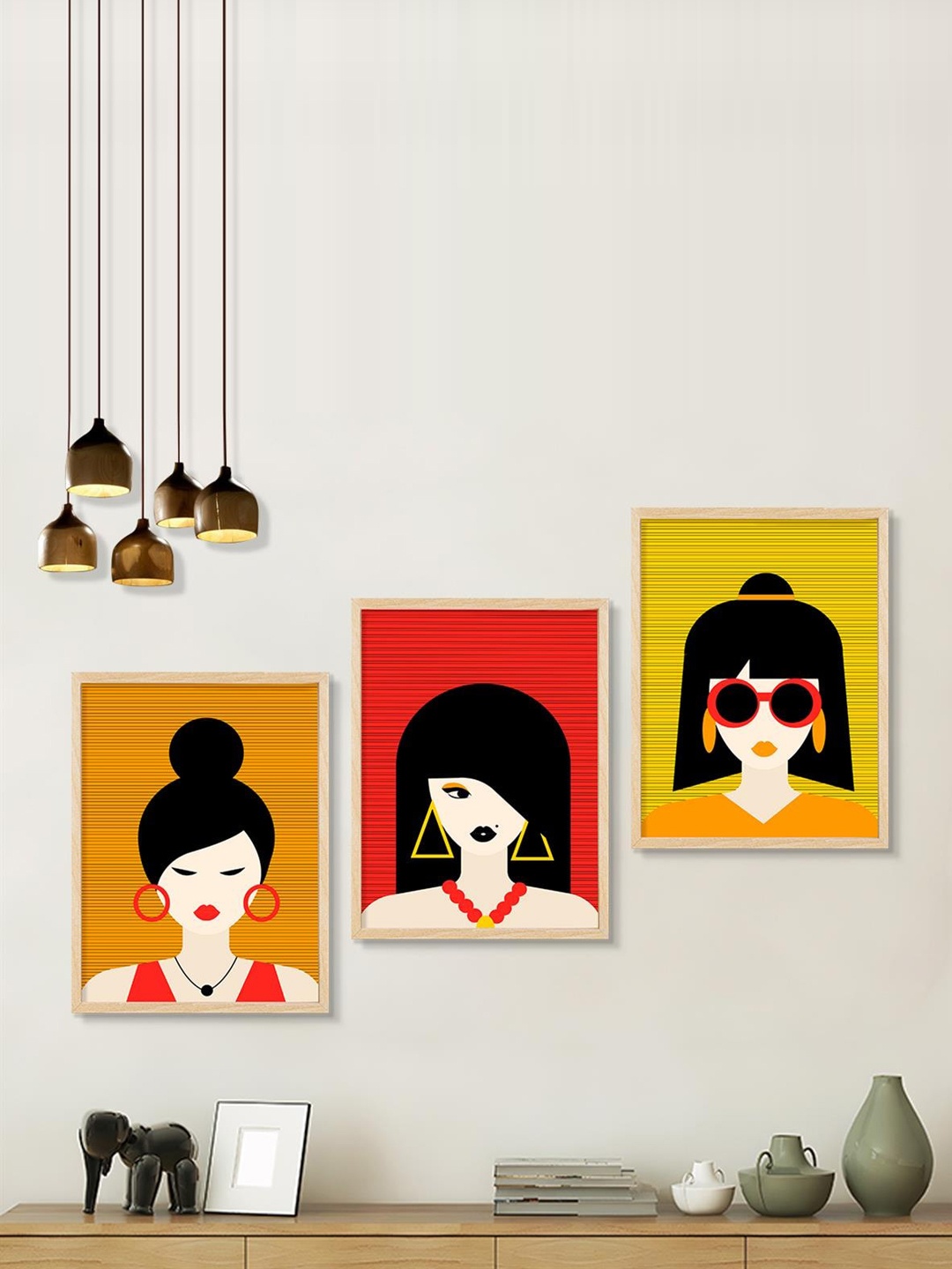 

SAF Red & Orange 3 Pieces Boho Painting Framed Wall Art