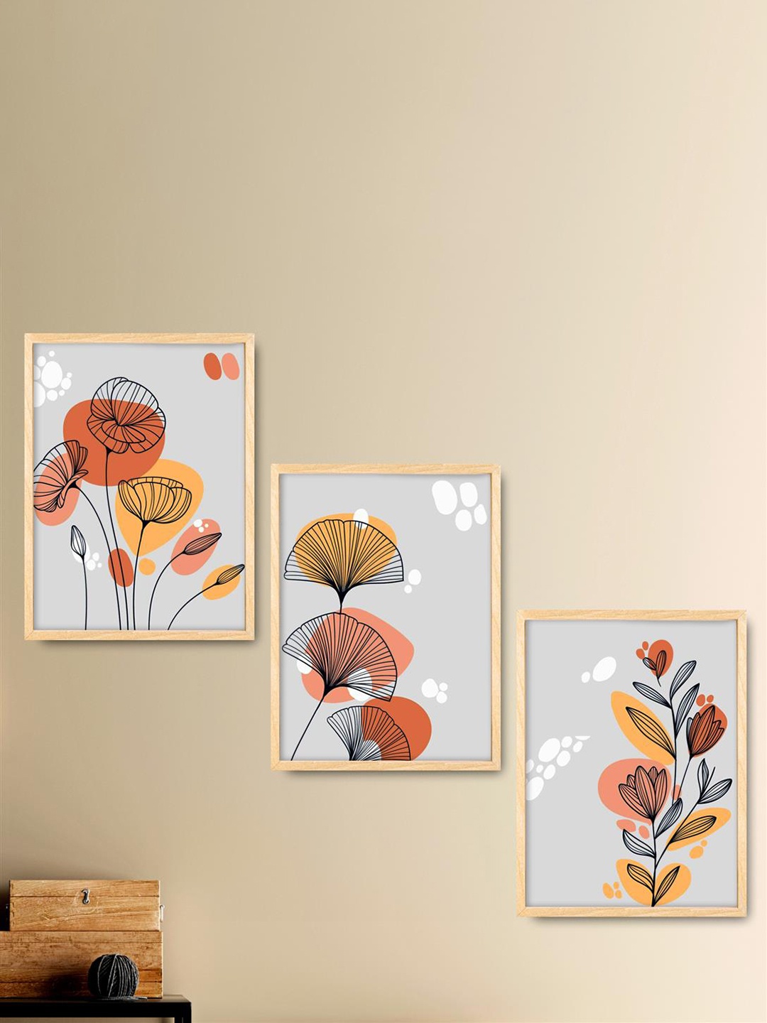 

SAF 3-Pcs Grey & Orange Modern Art Painting Framed Wall Art