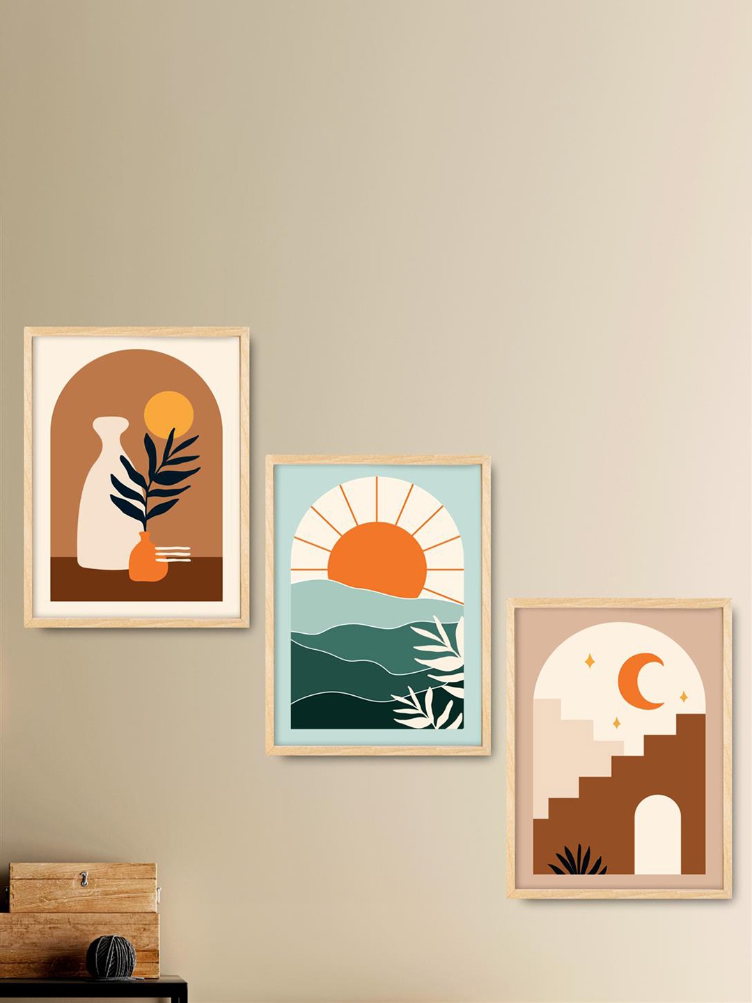 

SAF 3-Pcs Brown & Green Modern Art Painting Framed Wall Art