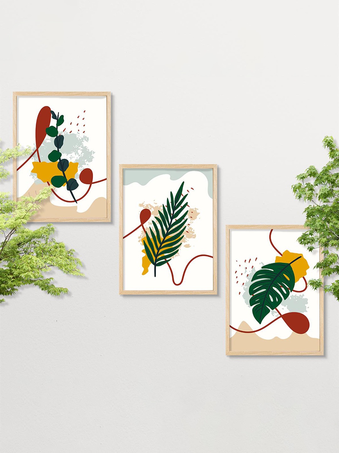

SAF 3-Pcs White & Green Modern Art Painting Framed Wall Art