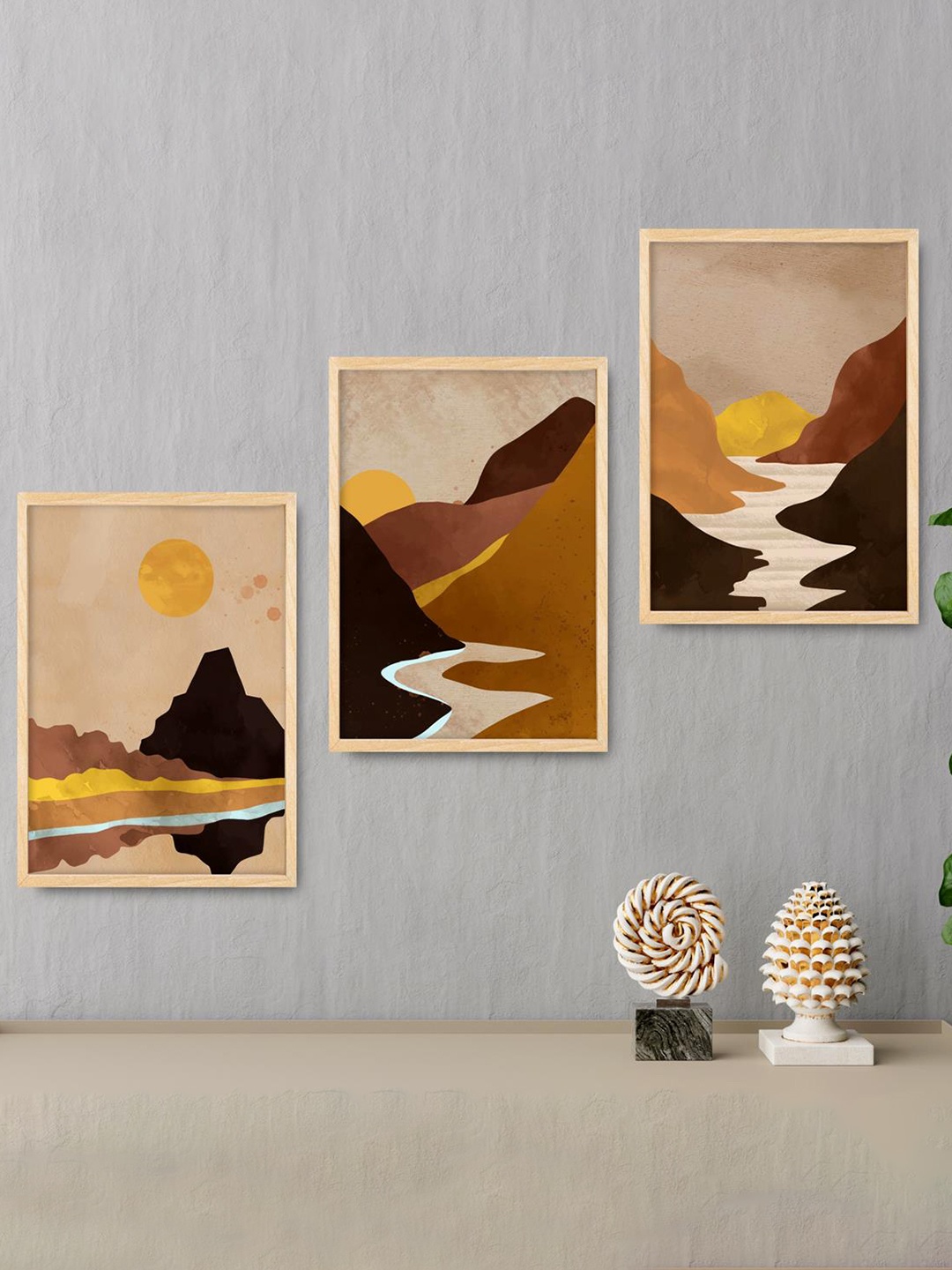 

SAF 3-Pcs Beige & Brown Modern Painting Framed Wall Art