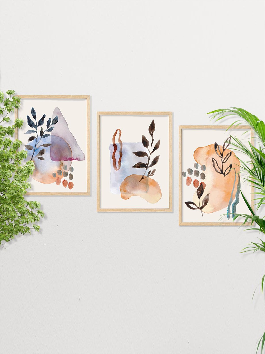 

SAF 3-Pcs Brown & Beige Modern Art Painting Framed Wall Art
