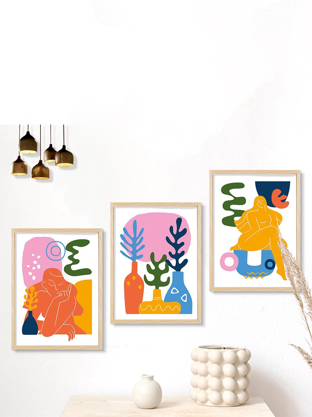 

SAF 3-Pcs White & Orange Modern Art Painting Framed Wall Art
