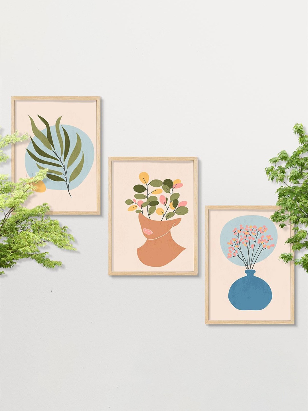 

SAF Pink & Blue 3 Pieces Modern Wall Art