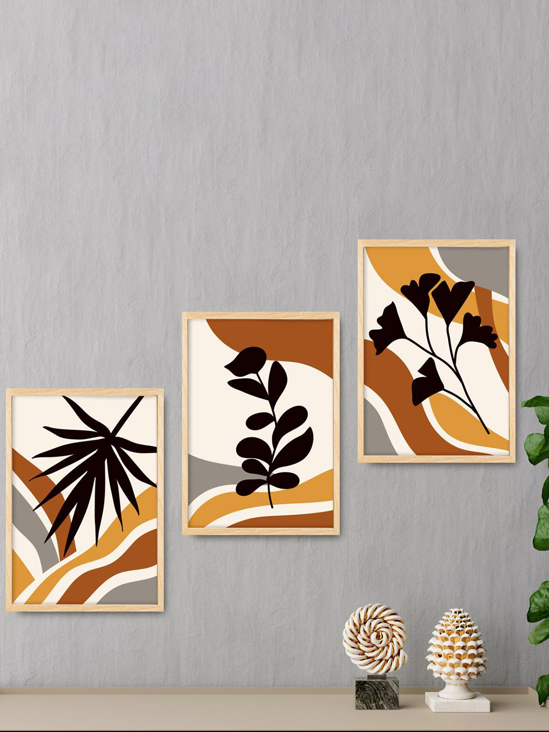 

SAF White & Brown 3 Pieces Floral Printed Framed Wall Art