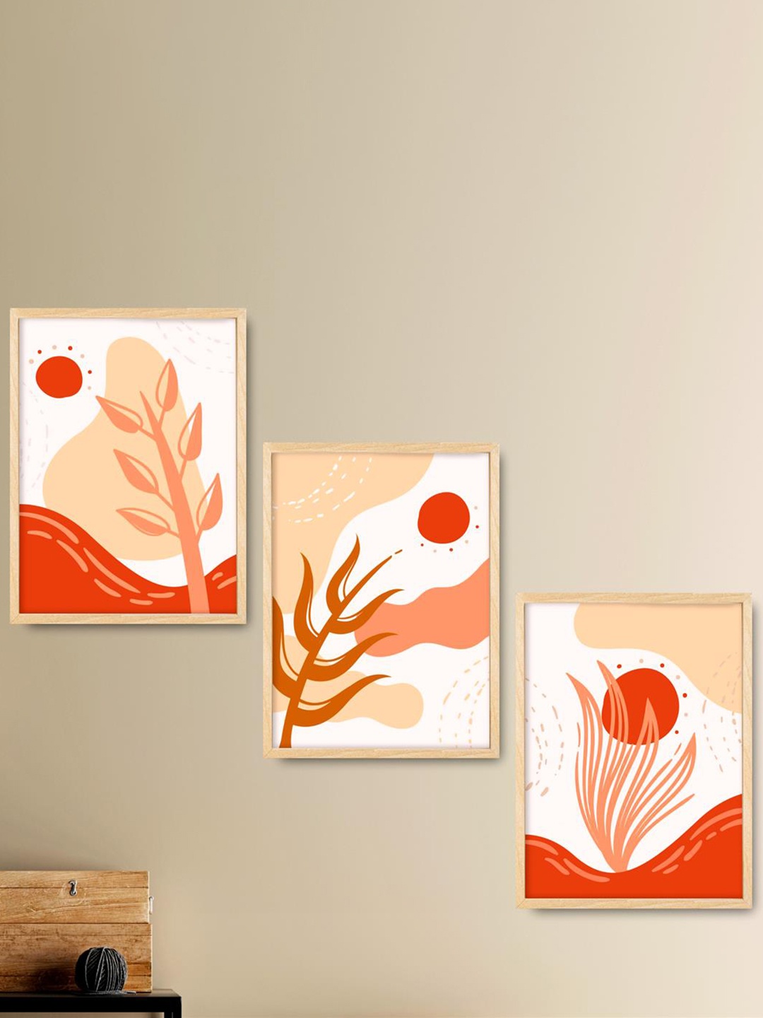 

SAF 3-Pcs Orange Modern Painting Framed Wall Art, White