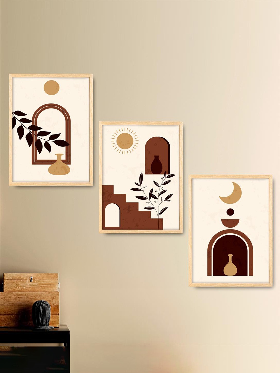 

SAF Brown & Black 3 Pieces Printed Wall Art, Rose