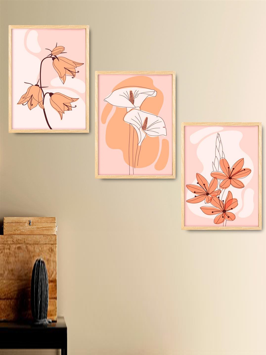 

SAF 3 Pcs White & Peach-Coloured Modern Art Painting Framed Wall Art