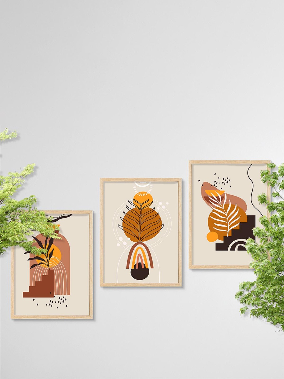 

SAF Grey & Brown 3 Pieces Modern Wall Art
