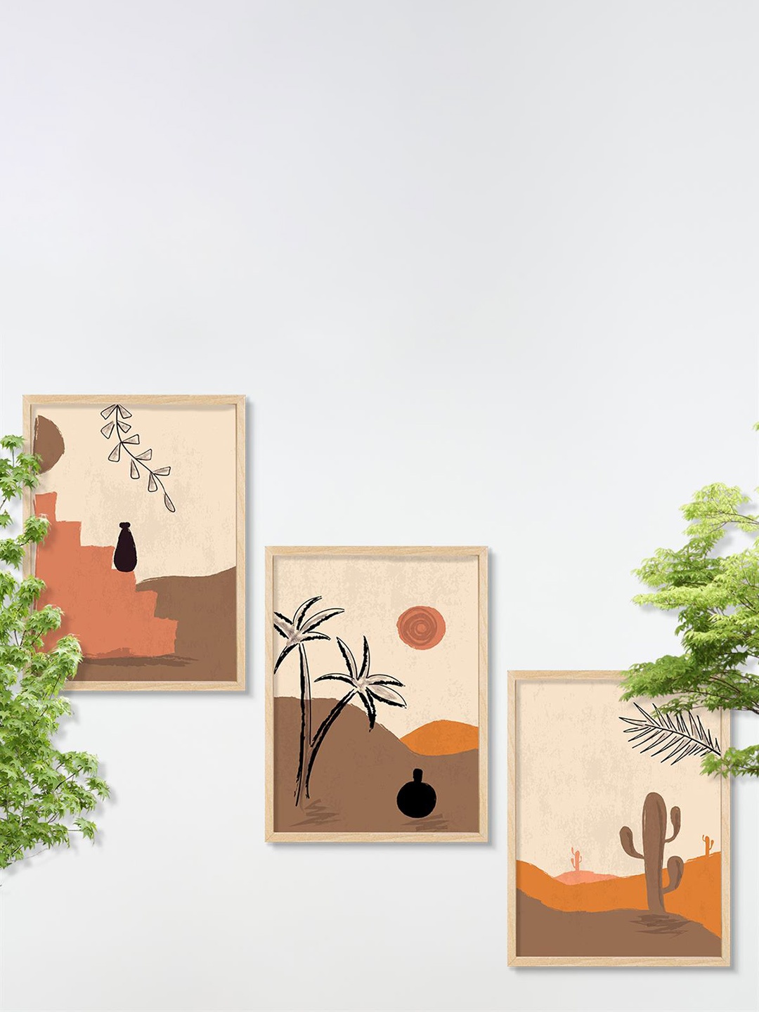 

SAF Pink & Brown 3 Pieces Modern Printed Framed Wall Art