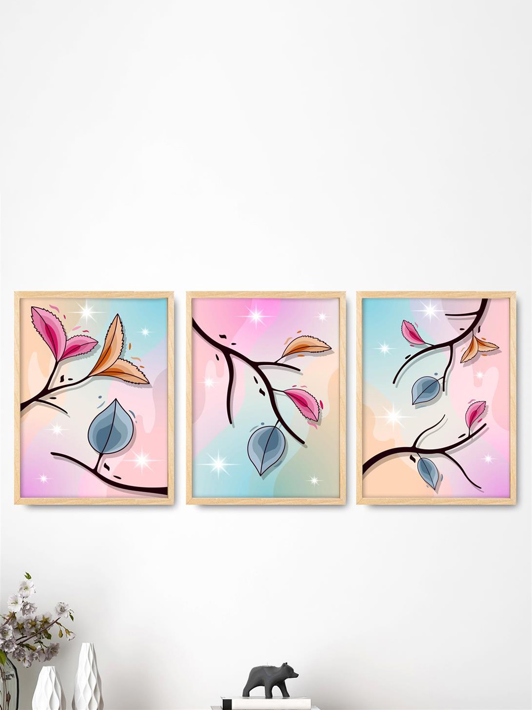 

SAF 3-Pcs Pink & Blue Modern Art Painting Framed Wall Art