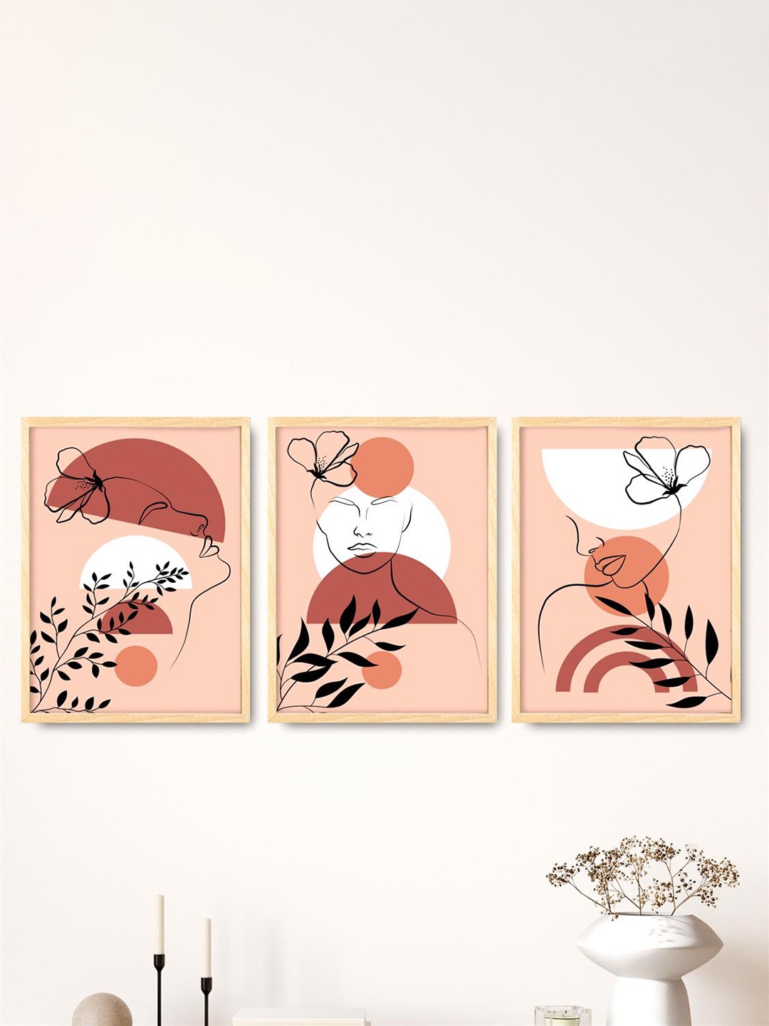 

SAF Peach-Coloured & Brown 3 Pieces Modern Wall Art