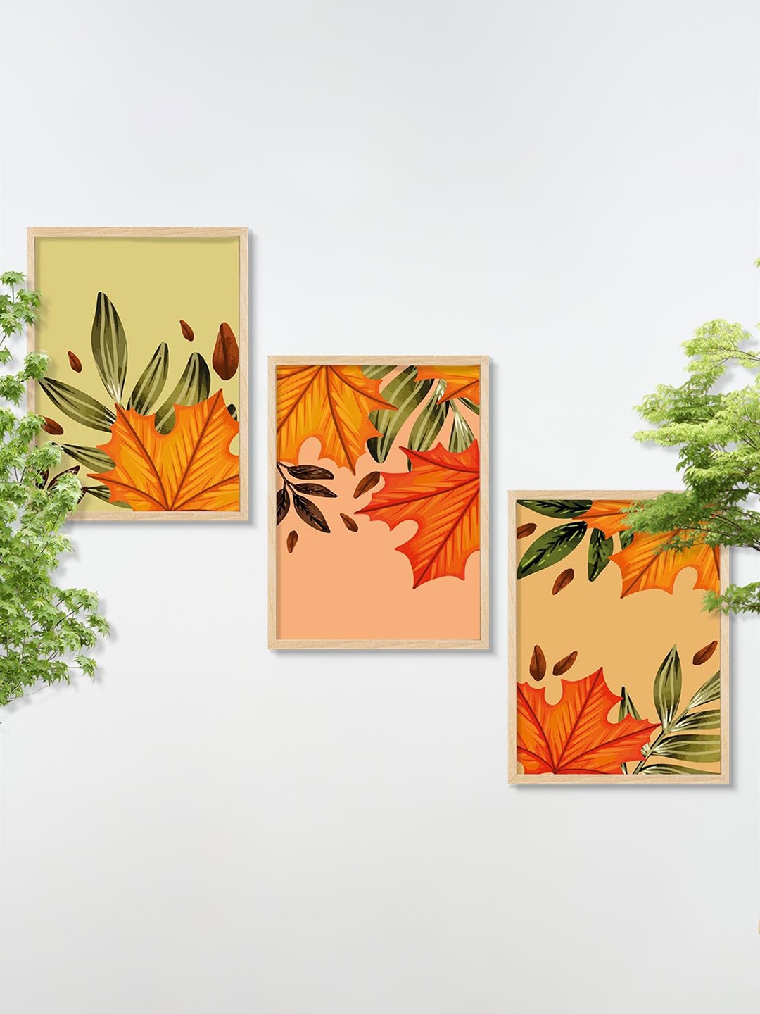 

SAF 3-Pcs Green & Pink Modern Art Painting Framed Wall Art
