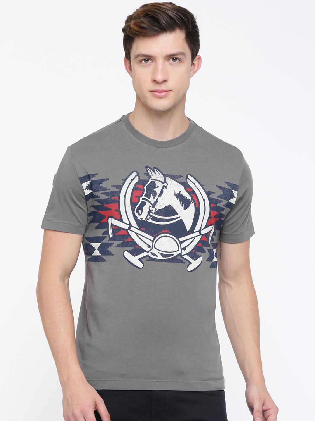 

U.S. Polo Assn. Denim Co. Men Grey Printed Round Neck T-shirt