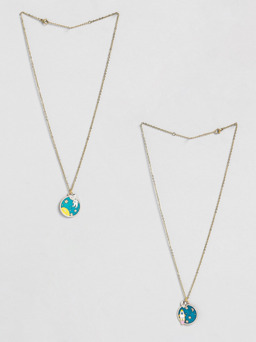 

EL REGALO Set Of 2 Stone-Studded Minimal Necklace, Gold