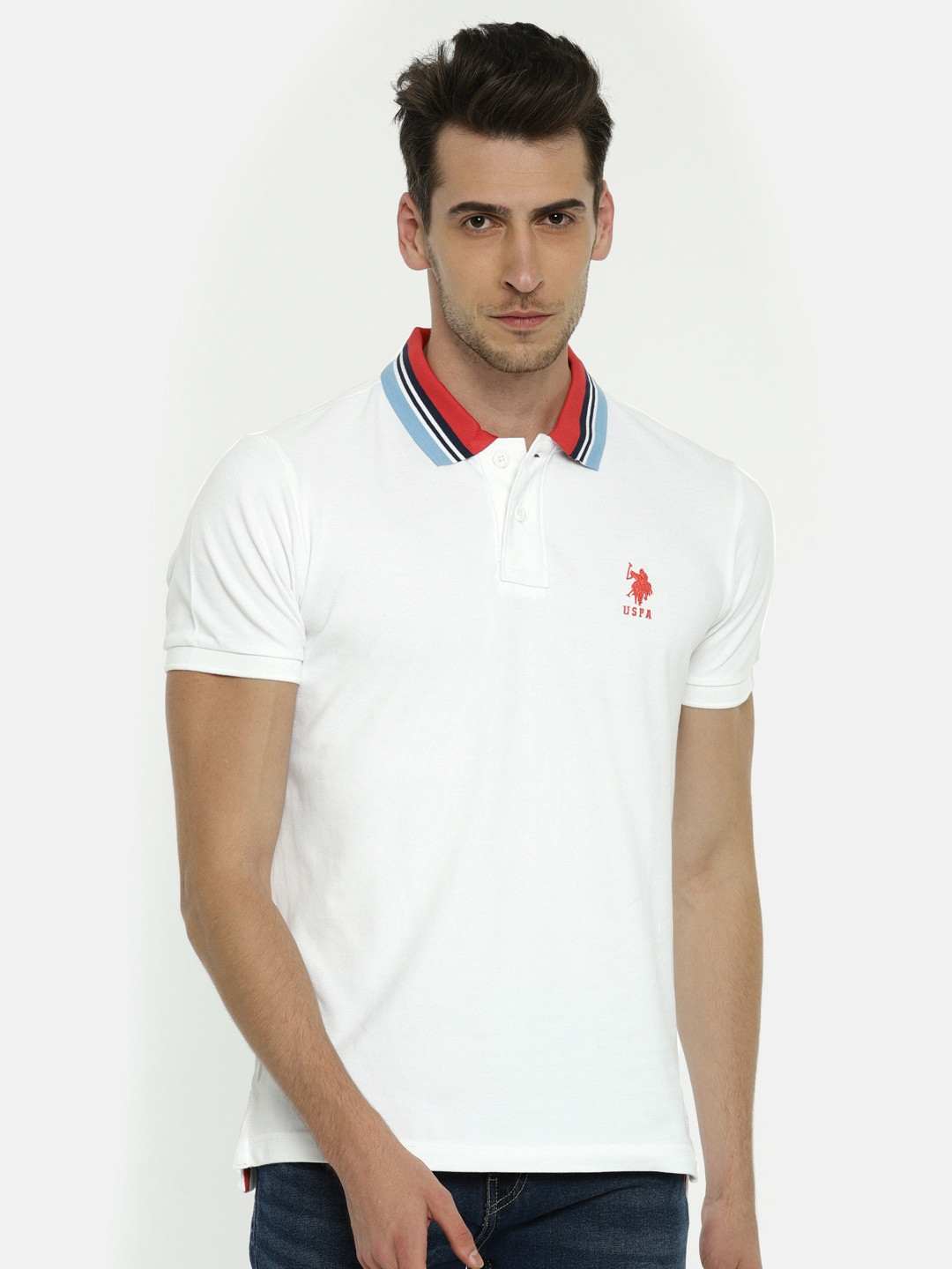 

U.S. Polo Assn. Men White Solid Polo Collar T-shirt