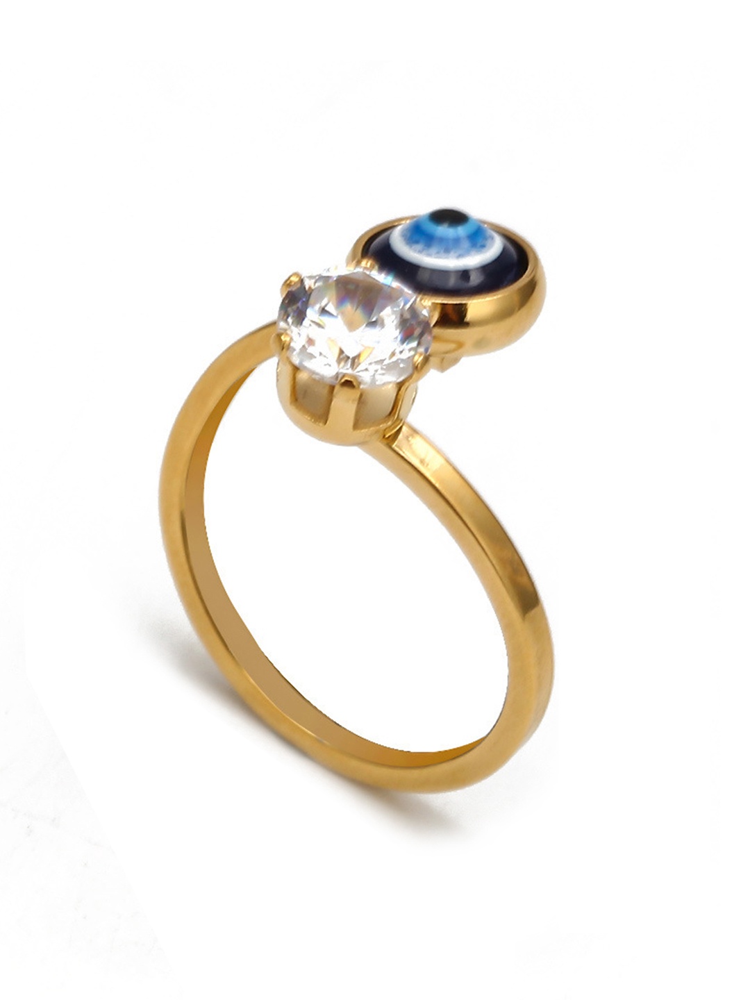 

EL REGALO Gold Plated Stone-Studded Evil Eye Finger Ring