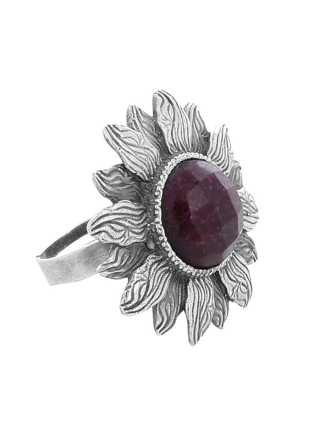 

EL REGALO Silver-Plated Stone-Studded Adjustable Finger Ring